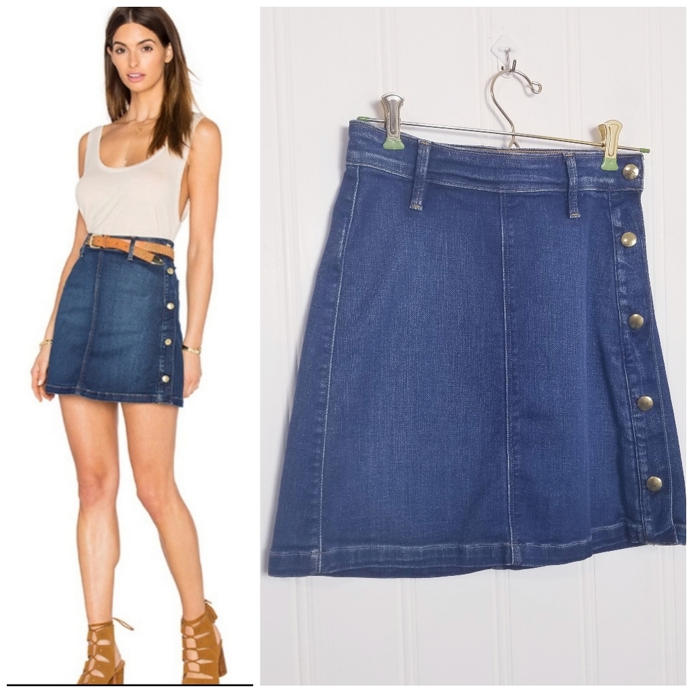 FRAME Le Antibes Blue Denim Mini Skirt Lucia Snap Front Size 24
